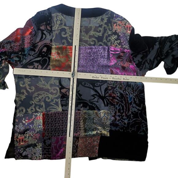 Vtg Chicos Velvet Burnout Silk Blend Kimono Topper Sz 3 XL Gothic Chic Oriental - Picture 14 of 15